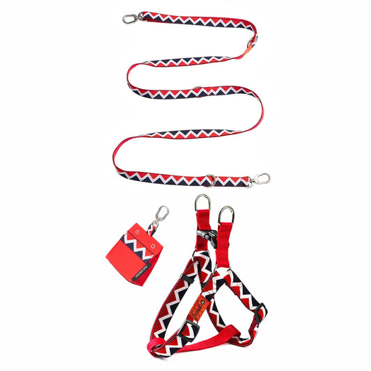 Walking Red Dog Set - Harness & Leash & Bag - The Dog Dreams Harness leash bag Red / S
